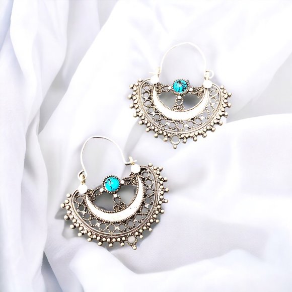 Duufin Women's Bohemian Vintage Drop Dangle Design Silver/Blue Earrings - Picture 6 of 6